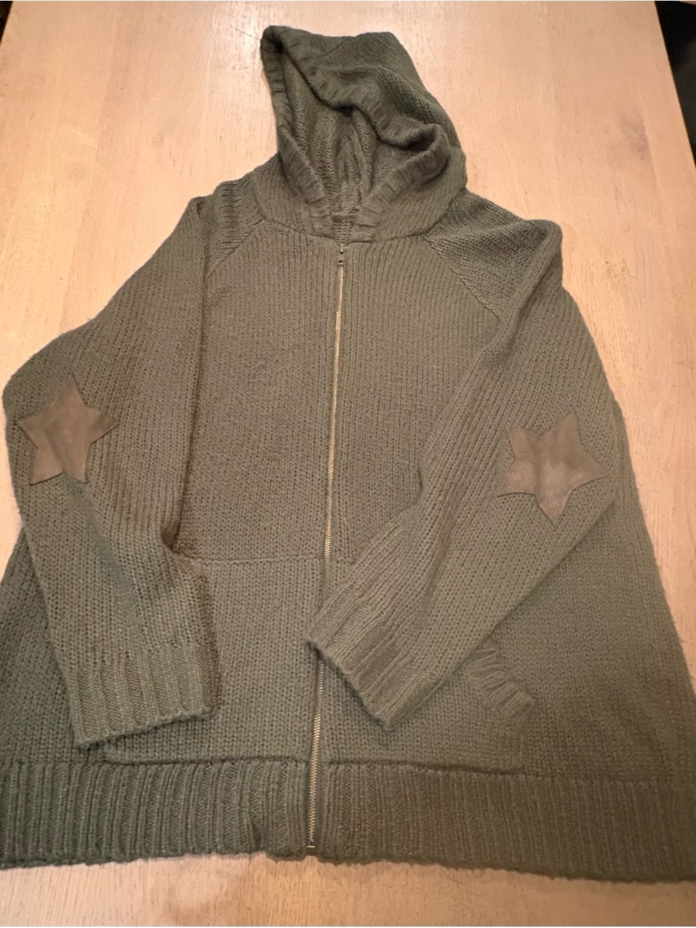 Torrid Olive Hooded Zip Sweater with Star Elbow Patches Size 3
